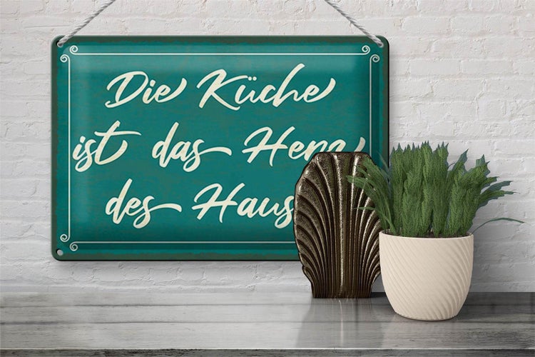 Blechschild Spruch 30x20cm Küche ist das Herz des Hauses