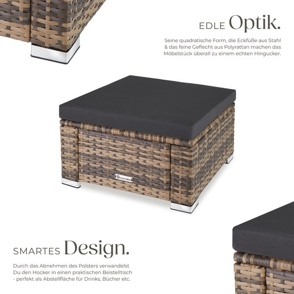 Rattan Sitzhocker tectake Bitonto 53 x 53 x 26 cm widerstandsfähig natur