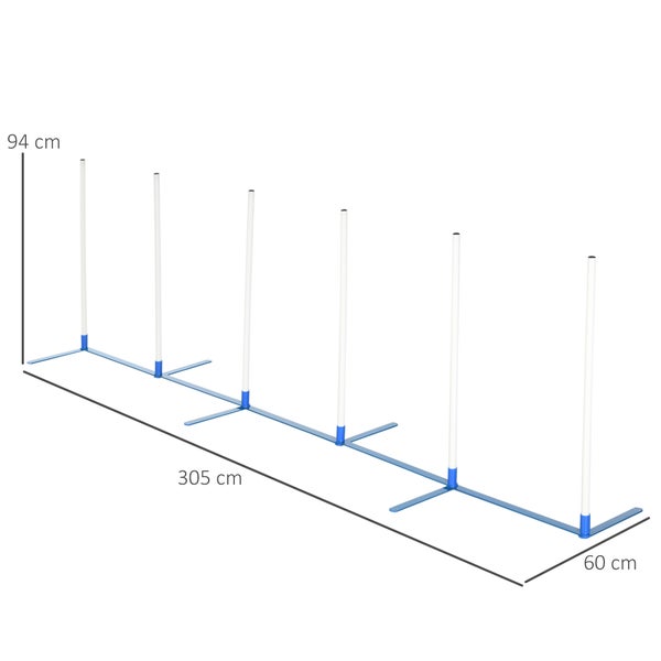 PawHut Agility-Ausrüstung, 305L x 60T x 94H cm, PE-Kunststoff, Weiß+Blau