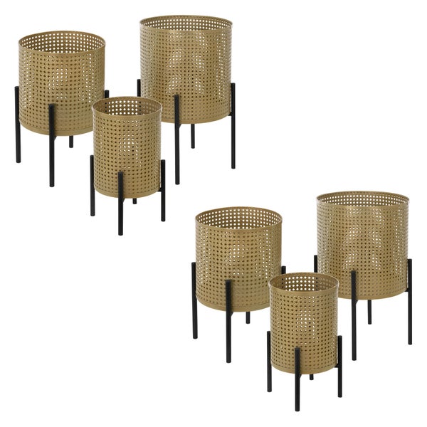 ML-Design Blumenständer 6er Set Schwarz-Gold, aus Stahl, Metall Pflanzenständer, Blumentopfständer mit Übertopf, Blumentopfhalter 6-tlg, Pflanztopf Dekoständer Blumensäule Blumenhocker Pflanzenhocker
