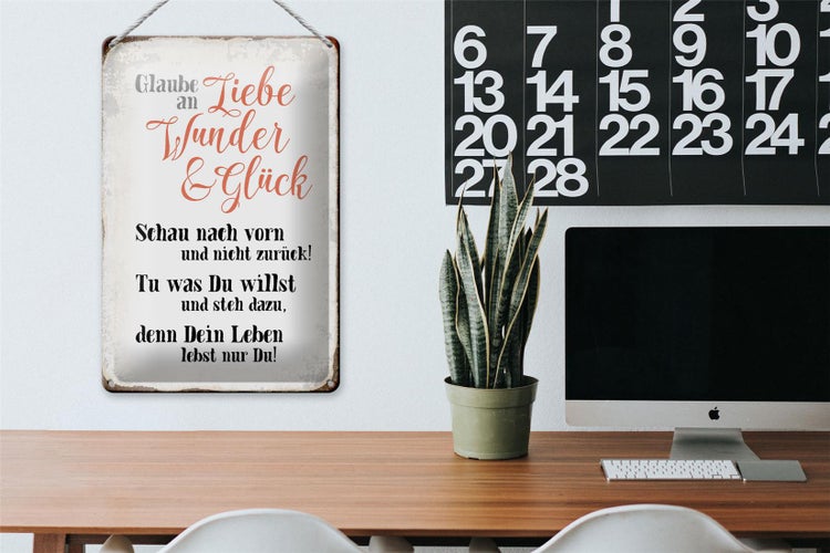 Blechschild Spruch 20x30cm glaube an Liebe Wunder Glück