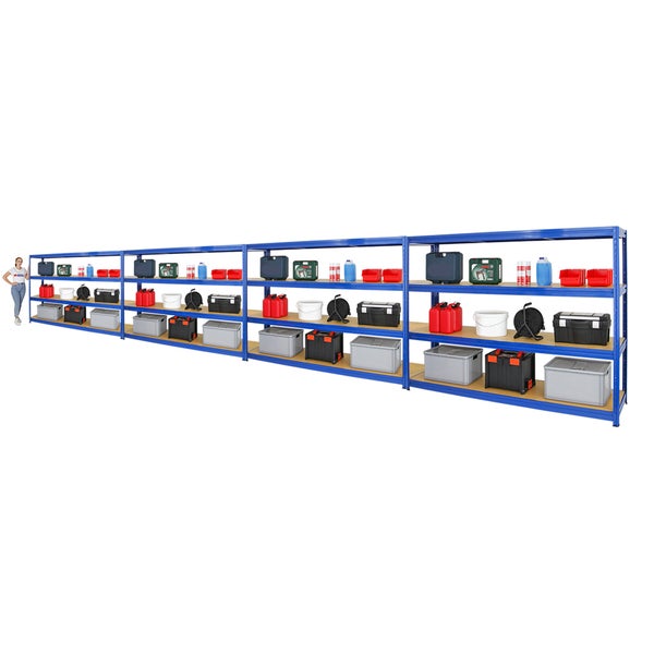 PROREGAL Mega Deal 4x Schwerlastregal Dino HxBxT 180 x 240 x 60 cm Fachlast 450 kg Blau