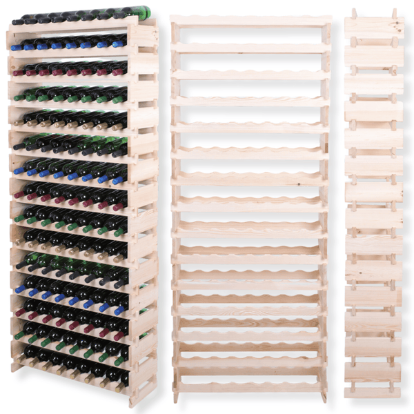 Weinregal VINOTECA FLEX PRO HxBxT 205x84x28cm 120 Flaschen auf 15 Ebenen Massives Kiefernholz Natur unbehandelt