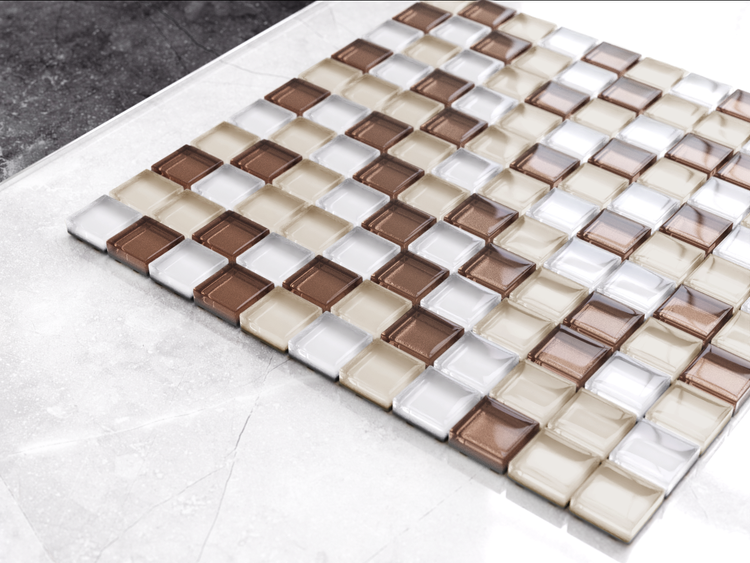 Glasmosaik auf Netz für Bad und Küche 30cm x 30cm  - Cappuccino