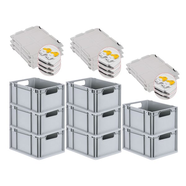 PROREGAL Spar Set 8x Eurobox Nextgen Economy Mit Scharnierdeckel & Gelben Schiebeschnappverschlüssen Griffe Offen HxBxT 22 x 30 x 40 cm 20 Liter