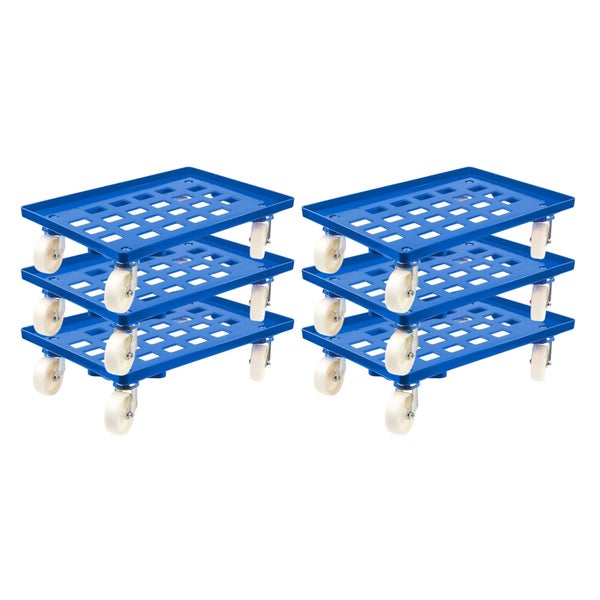 PROREGAL Transportroller für Euroboxen 60 x 40 cm mit Kunststoffräder Blau Gitter/Rasterdeck 2 Lenkrollen und 2 Bremsrollen Traglast 300 kg