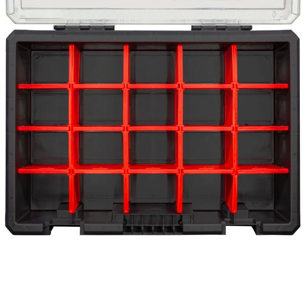 PROREGAL Sortierkasten 20 Fächer | HxBxT 11x39x60cm | Schwarz/Rot