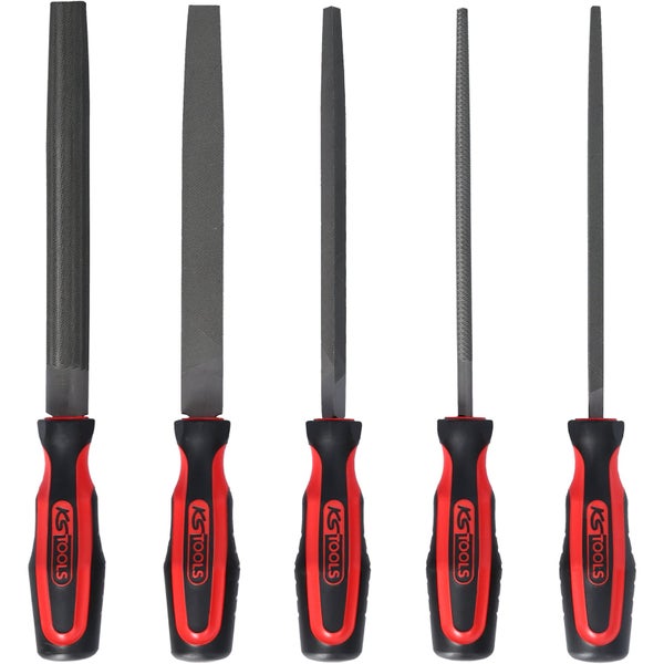 Fünf verschiedene Feilen mit Griffen von KS Tools