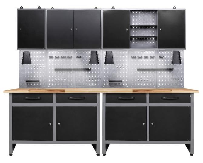 Ondis24 Werkstatt Set Werner 240 cm 3 Schränke LED, Werkstatteinrichtung, Werkbank