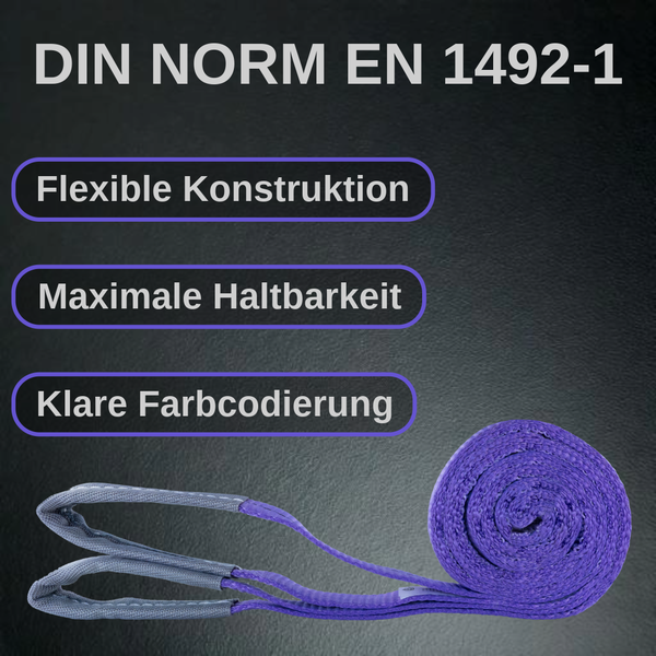 Hebeband nach DIN EN 1492-1 mit flexibler Konstruktion, maximaler Haltbarkeit und klarer Farbcodierung.