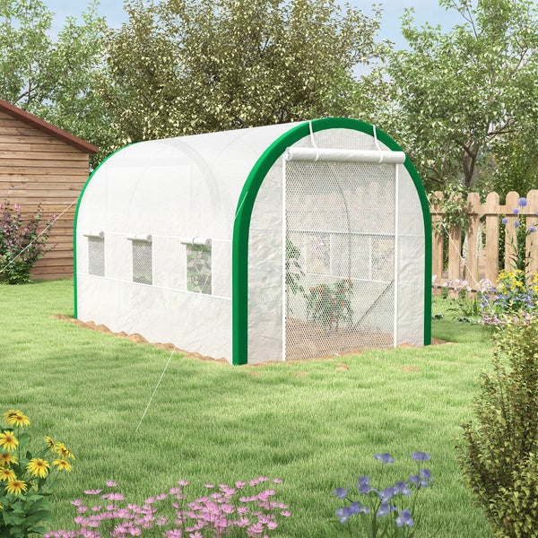 Outsunny Foliengewächshaus, 358L x 210B x 210H cm, Verzinkter, Stahl, Weiß