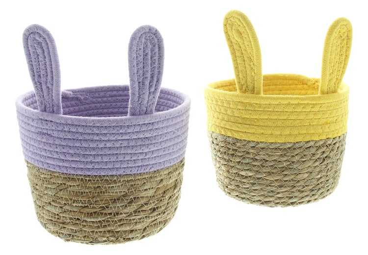 FRANK FLECHTWAREN|Füllkorb Hasenöhrchen, 2er Set, Ø 20 x 15 cm, GH 25 cm, SEEGRAS, TEXTIL, KUNSTSTOFF