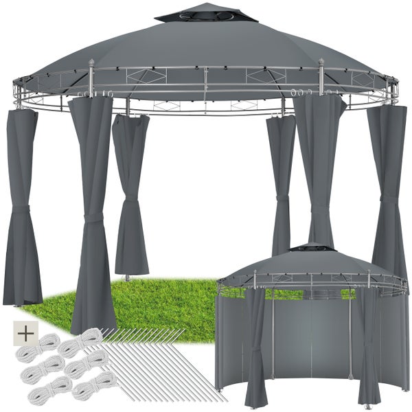 Gartenpavillon tectake Siana inklusive Spannseilen und Heringen Ø 3,5 m anthrazit