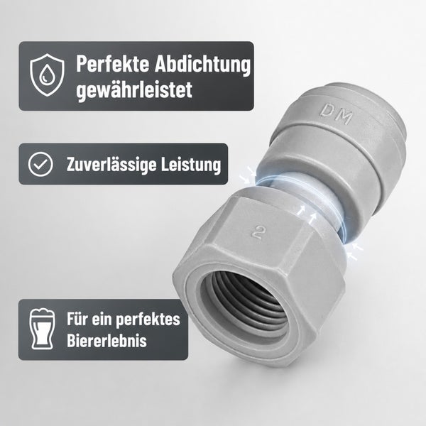 Kunststoff Schnellverbinder für Schankanlagen mit Merkmalen zur Abdichtung und Leistung für die Bierzapftechnik