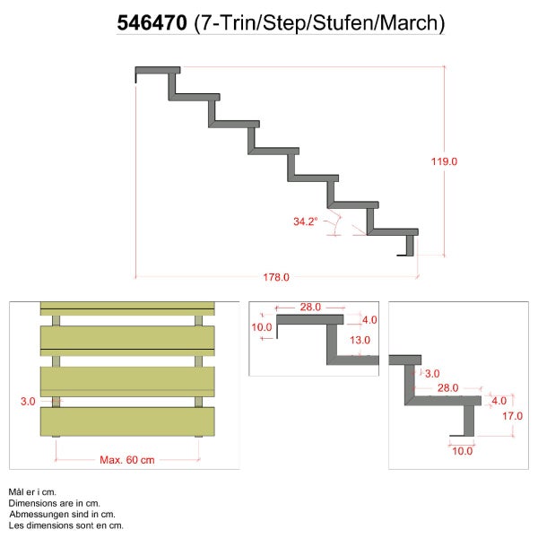 2er Set Stahl Treppenwange 7 Stufen - Option für Setzstufen-Höhe 119cm