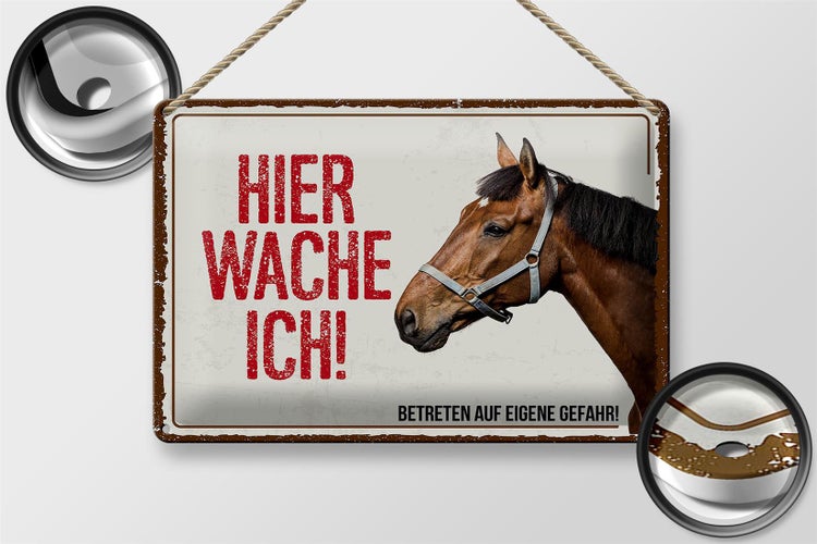 Blechschild Spruch 30x20cm Pferd hier wache ich eigene Gefahr