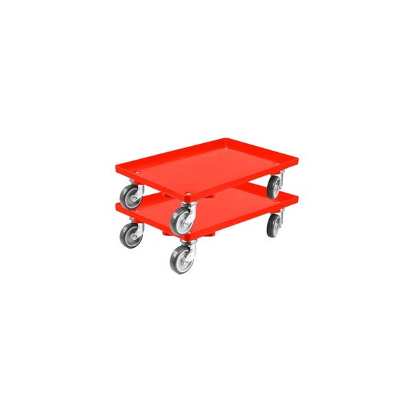 PROREGAL SparSet 2x Transportroller für Euroboxen 60 x 40 cm mit Gummiräder Rot Geschlossenes Deck 2 Lenkrollen und 2 Bockrollen Traglast 300 kg