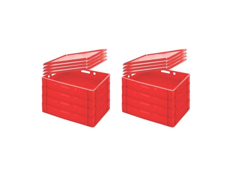 PROREGAL SuperSparSet 8 x Eurobehälter Fleischerkasten E1 Mit Auflagedeckel HxBxT 12,5 x 40 x 60 cm 25 Liter Rot Fleischerkiste Fleischkiste