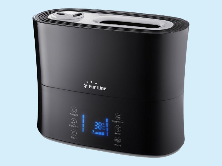 Luftbefeuchter von Pur Line in Schwarz mit digitalem Display und Touch-Bedienelementen.