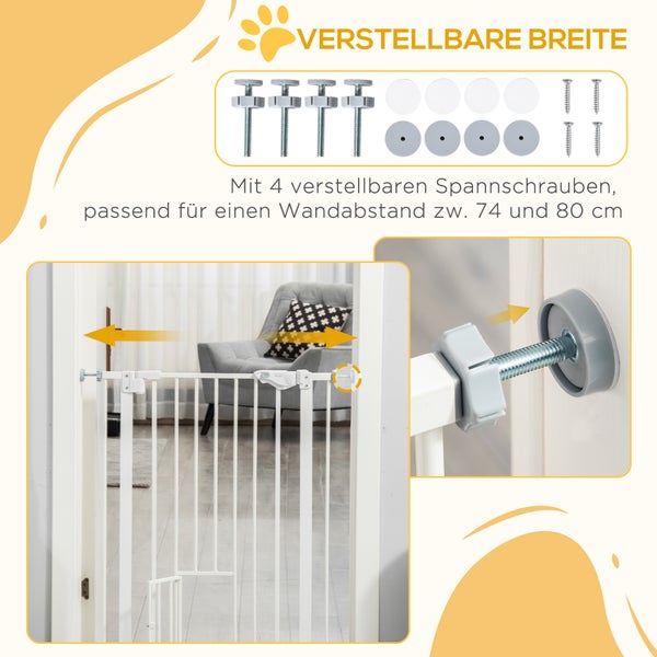 PawHut Türschutzgitter, 74-80L x 3,5B x 91,4H cm, Stahl, Kunststoff, Weiß
