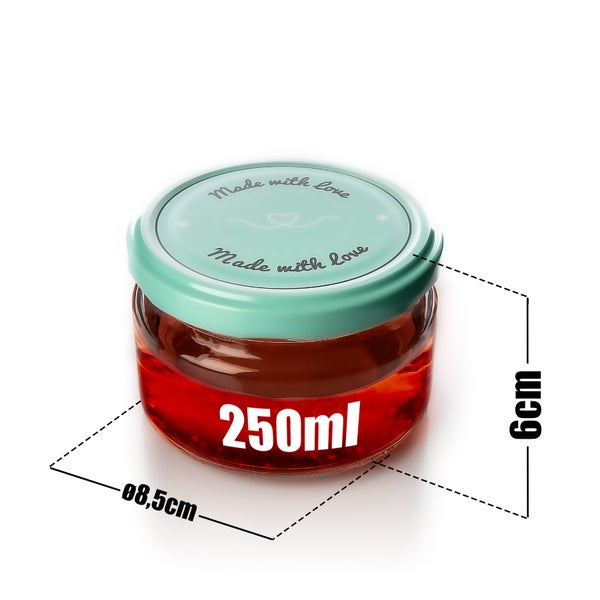 Einmachglas mit Aufschrift Made with Love und einer Füllmenge von 250 ml