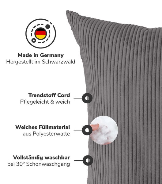 mokebo XXL Sofakissen 'Das Anschmiegsame', Riesenkissen oder XXL Kissen aus Cord in Anthrazit