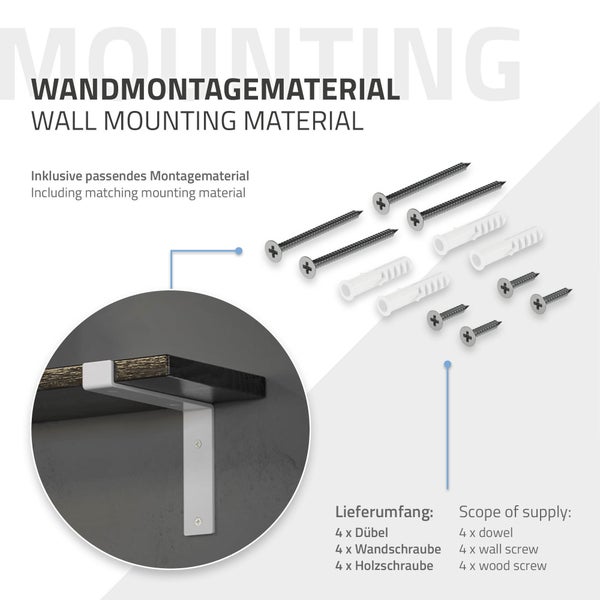 ML-Design 2 Stück Regalhalterung, 20x4x14,5 cm, Weiß, Metall, 8 Zoll Regalhalterungen, Industrielle Regalwinkel, Regalträger für Wandmontage, 90 Grad Wandhalterung, L-Form Wandregal, inkl. Schrauben
