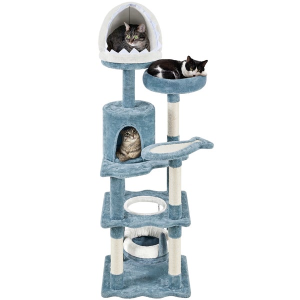 Mehrstöckiger Kratzbaum mit Liegeflächen und Katzen