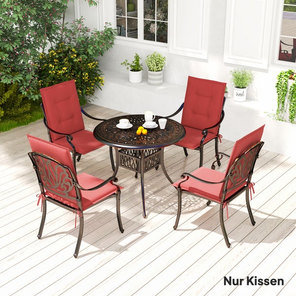 Outsunny 4er Set Sitzkissen 108 x 50 x 5 cm Stuhlkissen mit Bändern, Outdoor Indoor Sitzauflage, Sitzpolster, Bankpolster für Gartenmöbel, Sitzsthul, Essstuhl, Weinrot