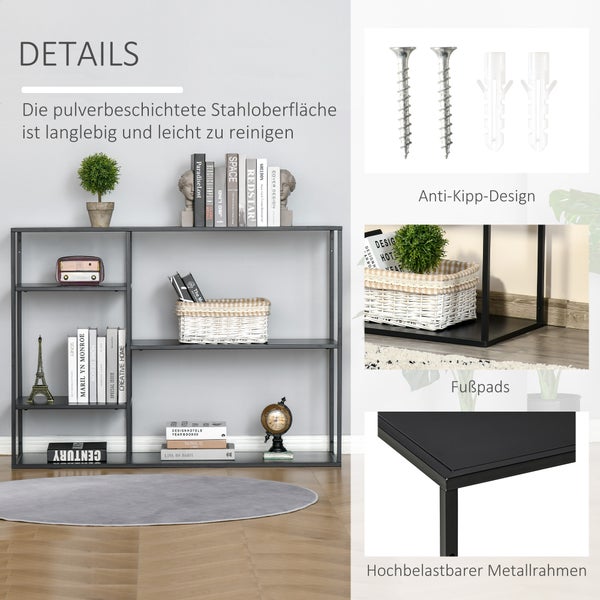 HOMCOM Standregal Bücherregal Lagerregal Aktenregal mit 5 offenen Fächern Küchenregal Metall Schwarz 120 x 35 x 87,5 cm