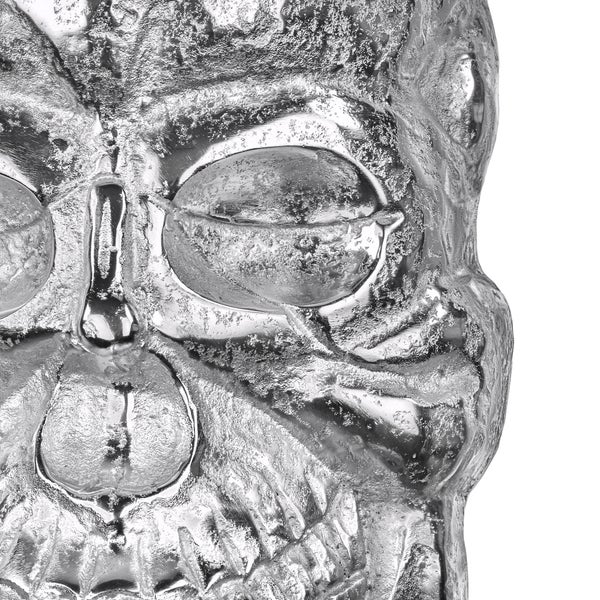 WOMO-DESIGN Deko Skull Totenkopf Unikat 42 x 30 cm (HxB) Silber Glänzend Wandskulptur aus Poliertes Aluminium mit Nickel Finish Gothic Totenschädel Schädel Skulptur Wand Dekoration Wohnaccessoire