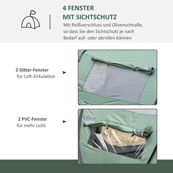 Outsunny Campingzelt, für 4-5 Personen, Kuppelzelt mit Heringen, 263,5 x 220 x 123 cm, Polyester, Dunkelgrün+Grau