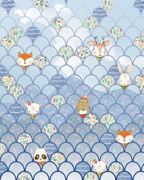 Tapete mit Tiermotiven und schuppenförmigem Muster