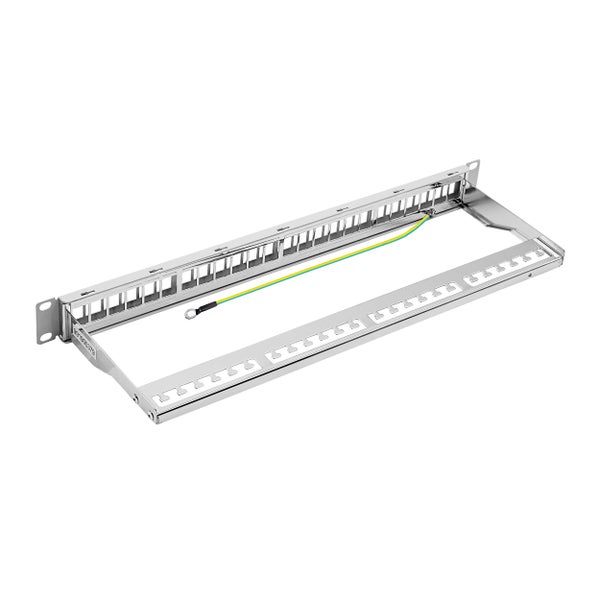 ProfiPatch Cat8 Patchpanel Patchfeld 19 Zoll 24 Port Verteilerfeld  RJ45 Rackeinbau geschirmt 1HE grau