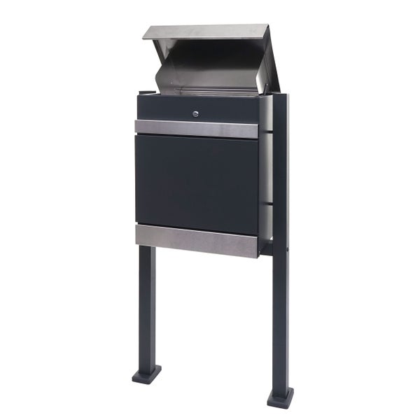 Freistehender Briefkasten mit Zeitungsfach und geöffneter Klappe