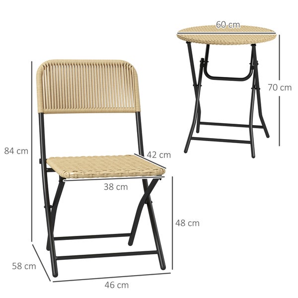 Outsunny 3-tlg. Gartenmöbel-Set, Ø60 x 70H cm, Stahl, PE Rattan, gelb