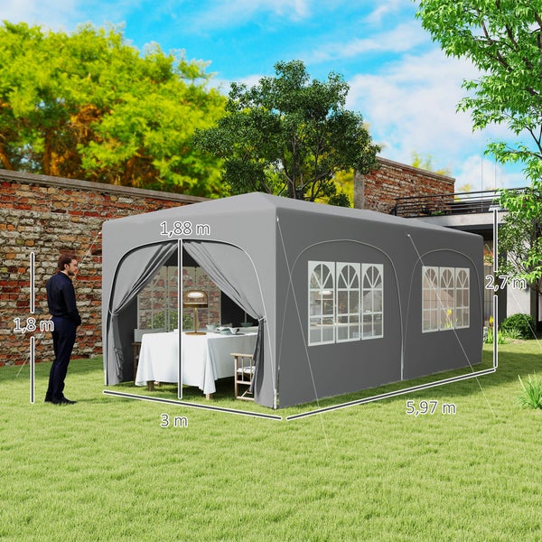 Outsunny Pavillon ca. 3x6m, wasserabweisend Stabil Winterfest Pop-up Faltpavillon, UV Schutz 50+, Faltbar Partyzelt Gartenzelt mit 6 Seitenteilen Tasche Gartenpavillon für Camping Garten, Hellgrau