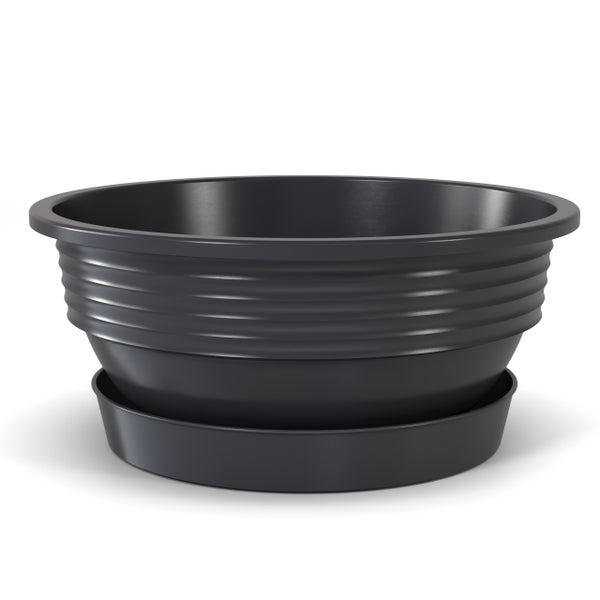 Plastard Pflanzschale 3er-Set in Anthrazit Ø 45 x 16 cm mit Untersetzer – wetterfest, frostbeständig, ideal für Garten, Balkon & Küche