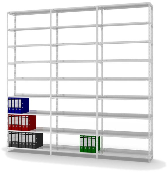 PROREGAL Aktenregal Schraubsystem Grundregal HxBxT 290 x 100 x 30 cm 9 Ebenen Fachlast 60 kg Mit Deckboden Einseitig Nutzbar Lichtgrau