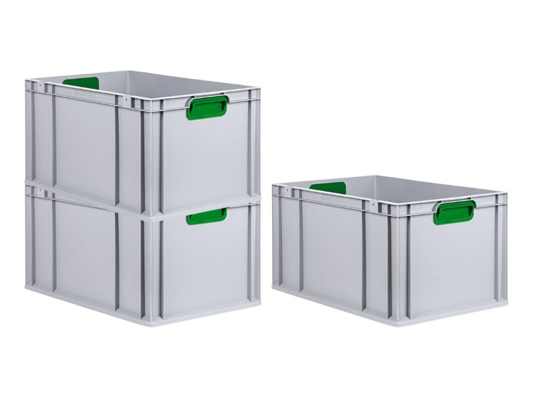 PROREGAL Spar Set 3x Eurobox Nextgen Color HxBxT 32 x 40 x 60 cm 65 Liter Griffe Grün Geschlossen Verstärkter Boden Eurobehälter Transportbox