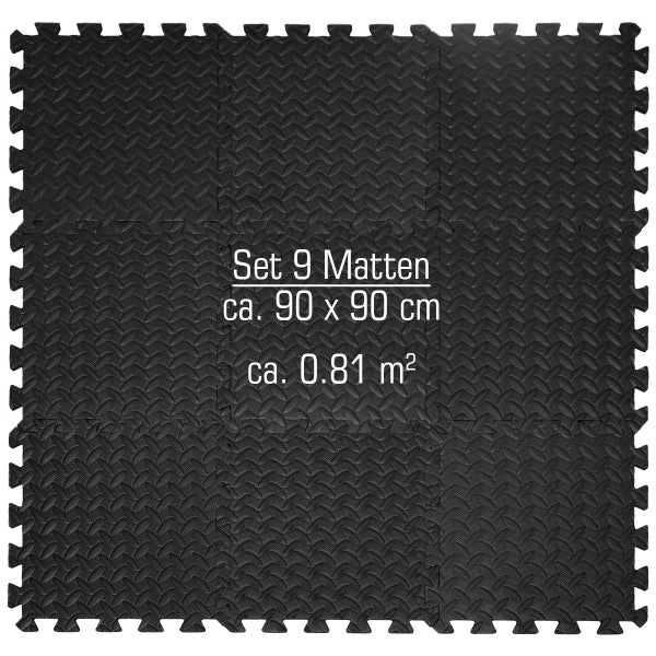 9 Bodenmatten 30x30x1cm - erweiterbare Trainingsmatte Scharz