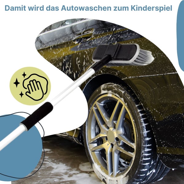 Autowäsche mit Waschbürste und Symbol für schonende Reinigung