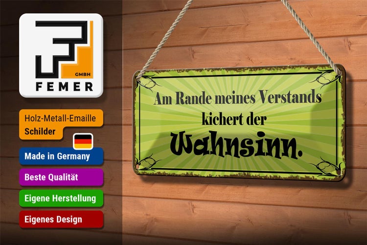 Blechschild Spruch 27x10cm Am Rande Verstands Wahnsinn Dekoration