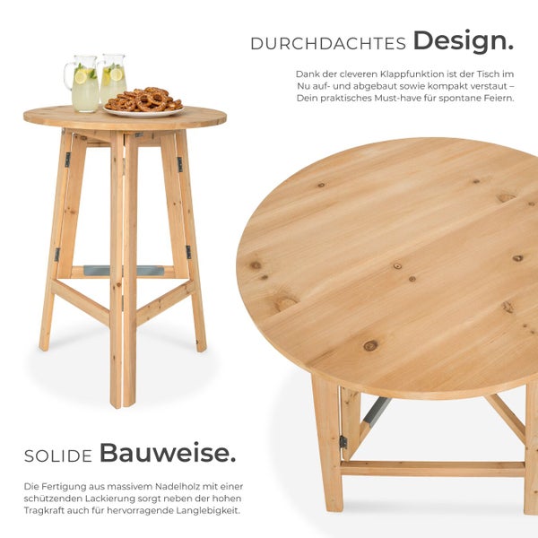 Runder Klapptisch aus Nadelholz, ideal für Partys und Veranstaltungen