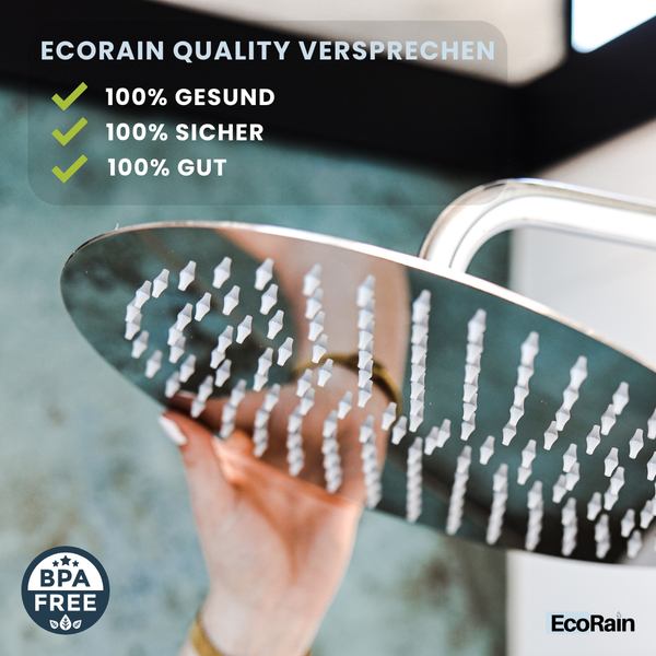 EcoRain 30% Wassersparender Regenduschkopf Melvin 30 CM mit Wand-Duscharm und Schlauchanschluss - Hoher Wasserdruck - Universeller Anschluss - Anti-Kalk Duschkopf - Chrom