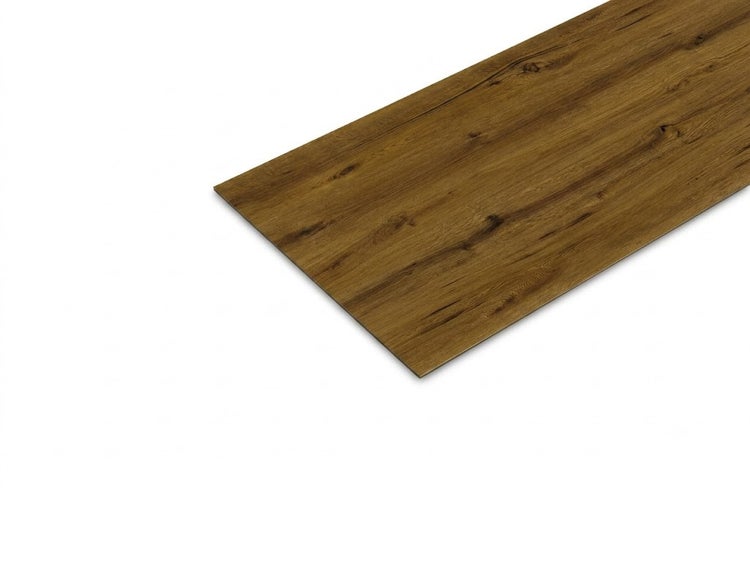 Einzelne Laminatdiele mit authentischer Eichenholzoptik und ausgeprägter Maserung für die Bodenverlegung