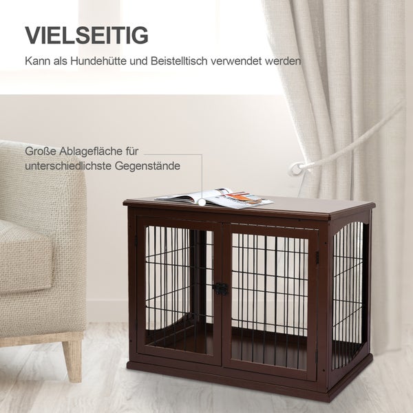 PawHut Hundekäfig für Zuhause, Hundehütte mit 2 Eingängen, Abschließbar Hundebox, Hundehaus für kleine Hunde, Braun, 58,5 x 81 x 66 cm