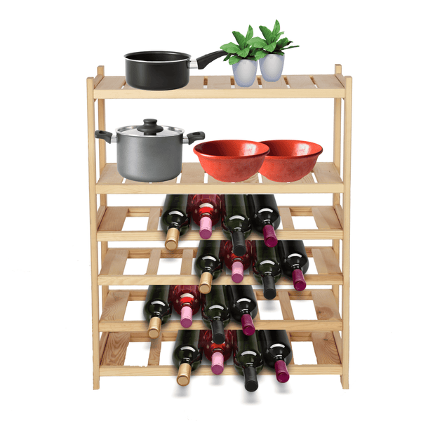 PROREGAL Weinregal SPREEWALD HxBxT 86x70x33cm 24 Flaschen auf 4 Ebenen + 2 Ablagen Massives Kiefernholz Natur