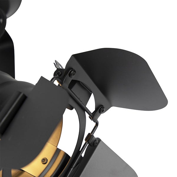 Detailaufnahme einer schwarzen Scheinwerferlampe mit Abschirmklappen