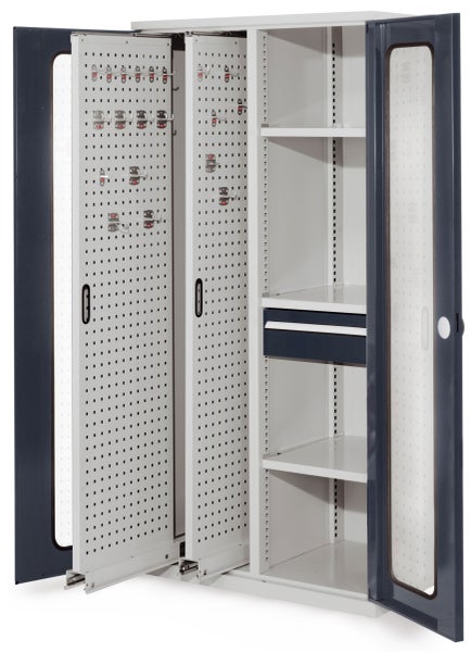 Werkstattschrank mit Lochwand, Regalböden und Schublade